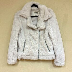 Dylan womans BOHO faux fur ivory white moto jacket size S